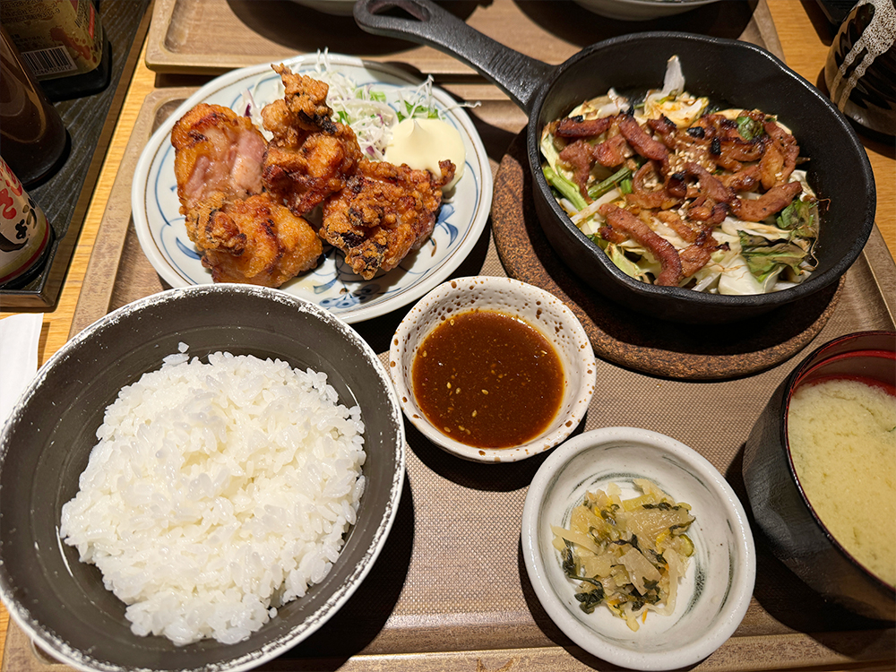 好きなおかず2品唐揚げと肉野菜炒め